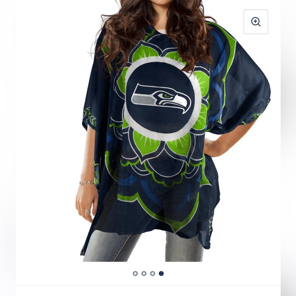 Seattle Seahawks Sheer Caftan with Flower Design Team Colors One Size. - Picture 7 of 10
